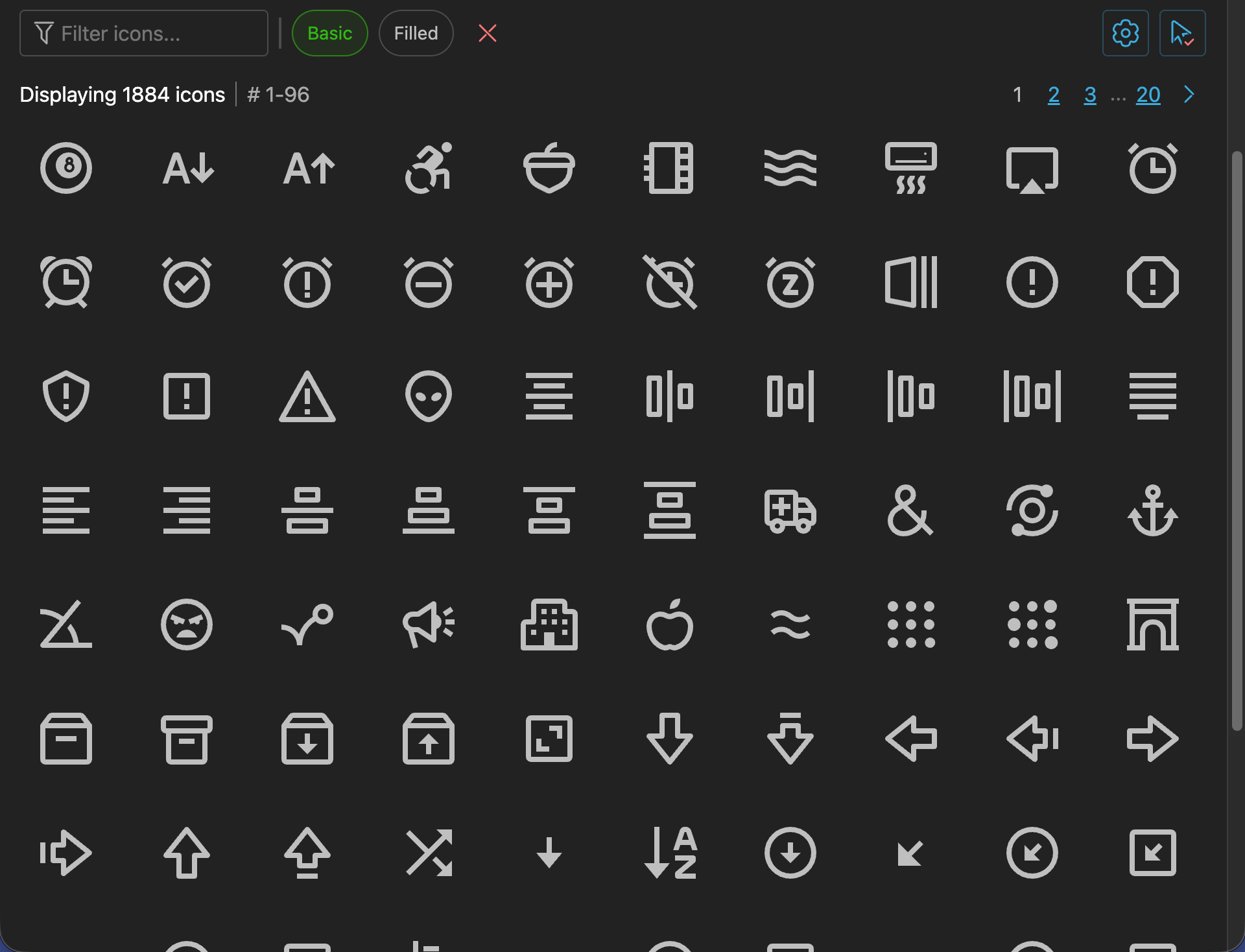 Icons list with fixed pagination