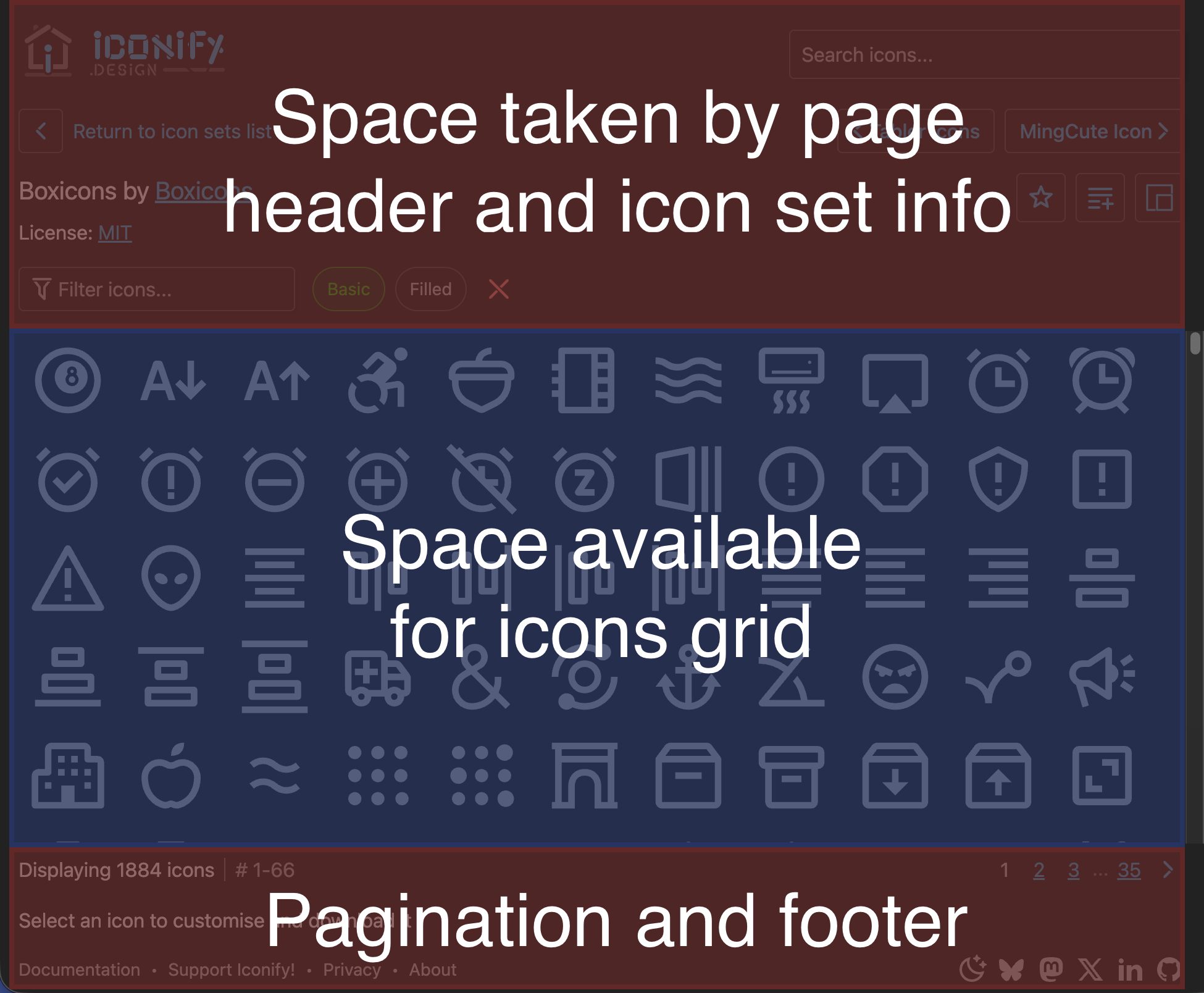 Page areas with infinite scroll