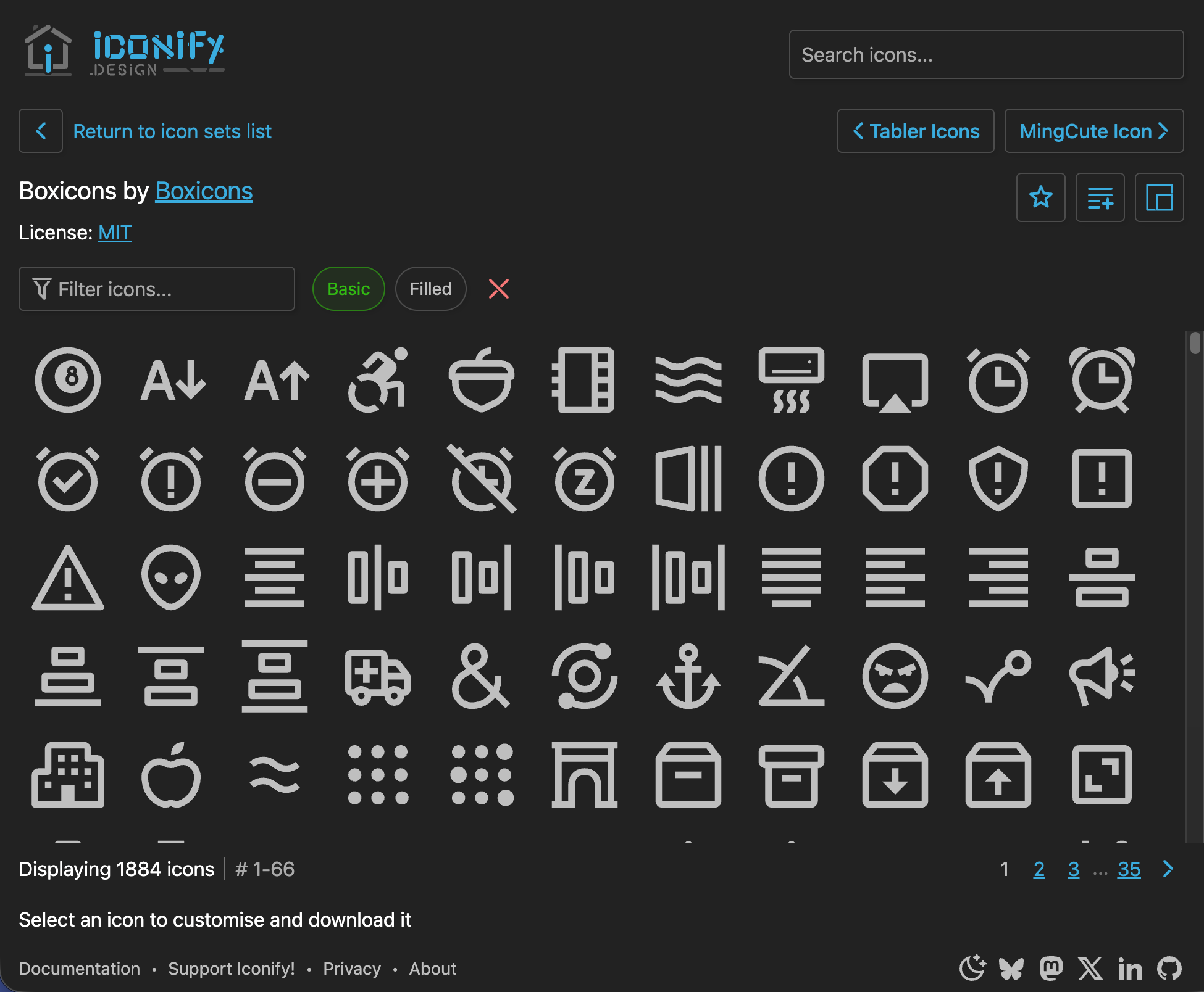 Infinite scroll on Iconify website